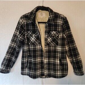 Sage Collective Women's Sz M Black Plaid Sherpa Lined Shacket Jacket Gorpcore